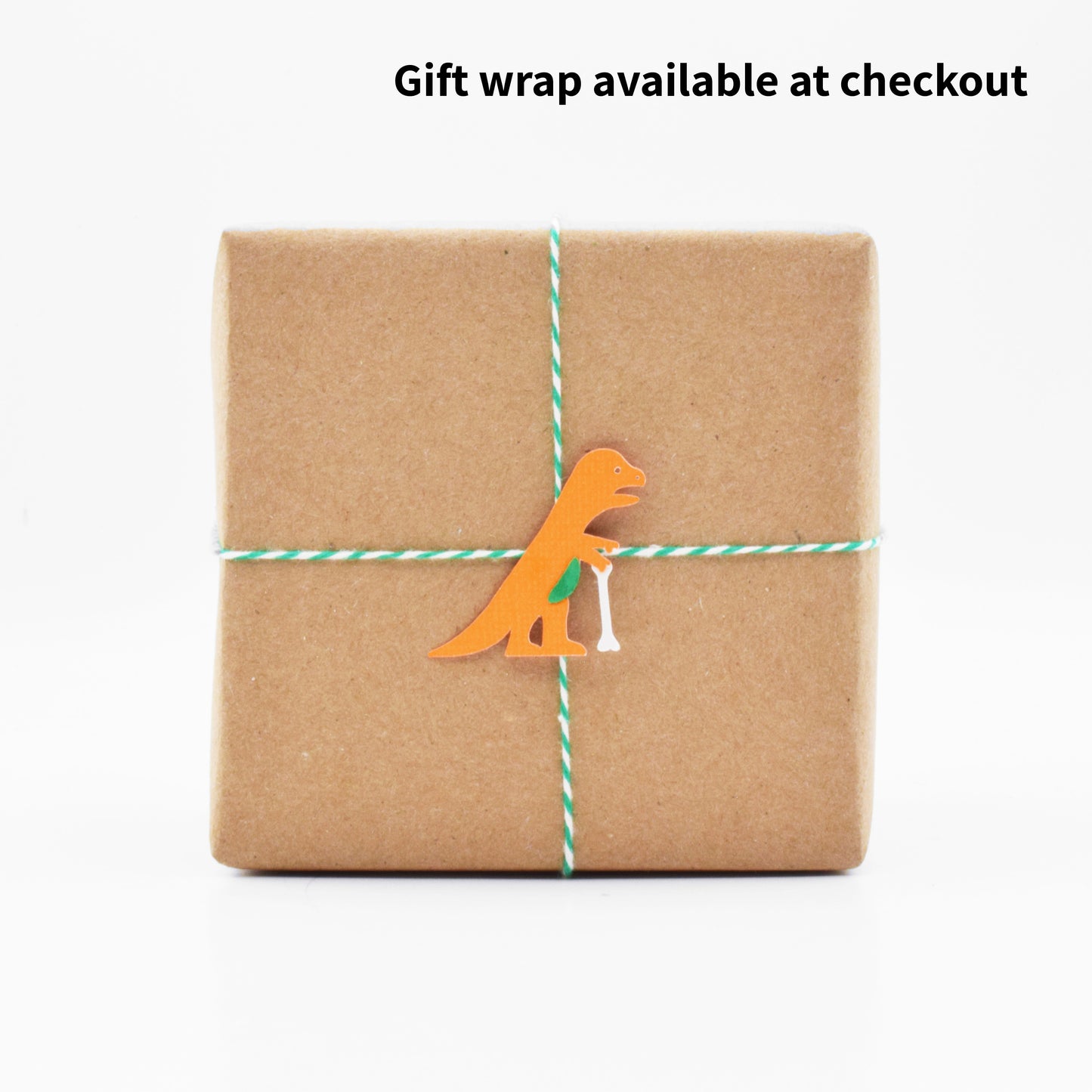 The gift wrap has an orange dinosaur on it that is an iconic landmark near Jacksonville Beach.