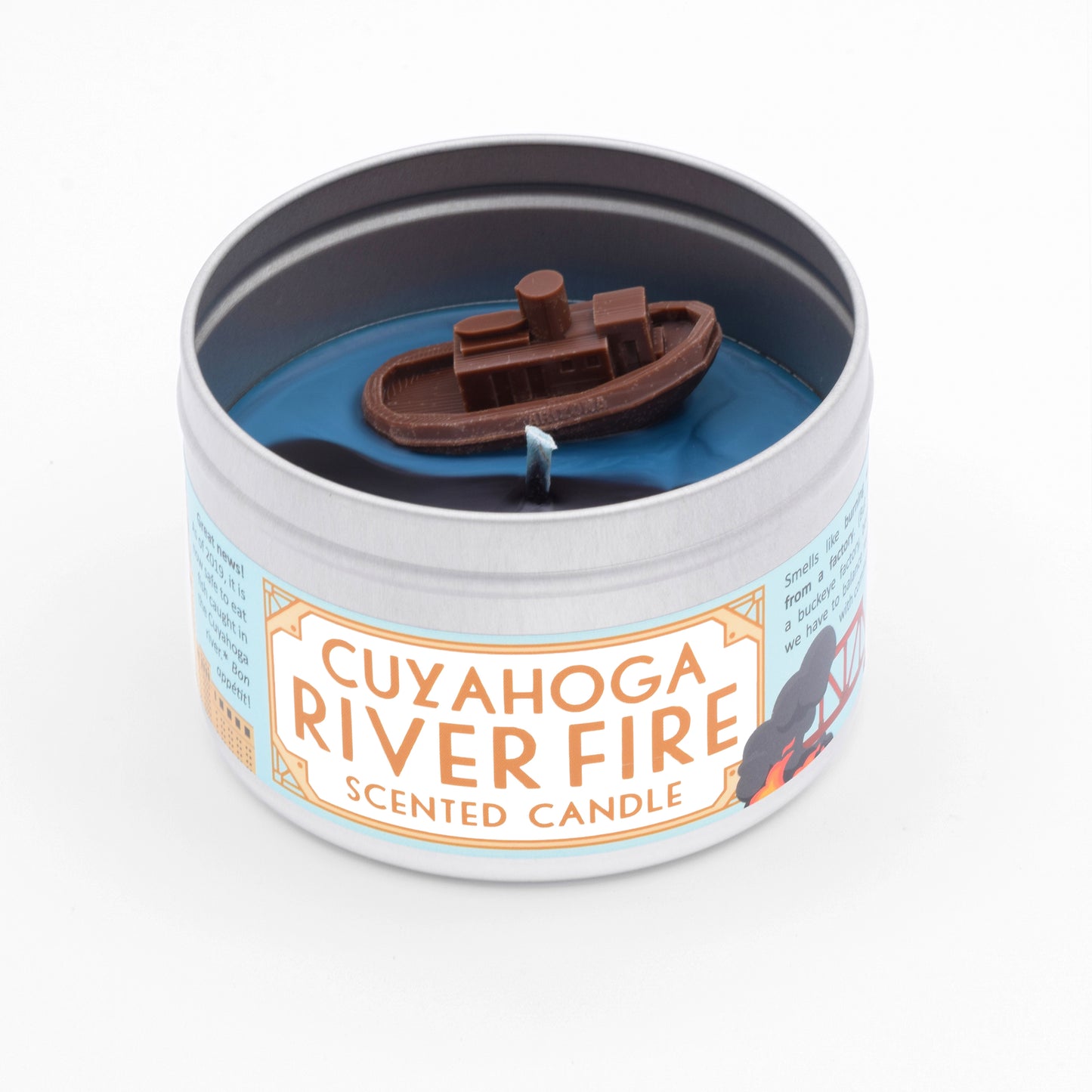 The Cuyahoga River Fire Scented Candle is a funny gift for someone from Cleveland (or someone who is moving to Cleveland).