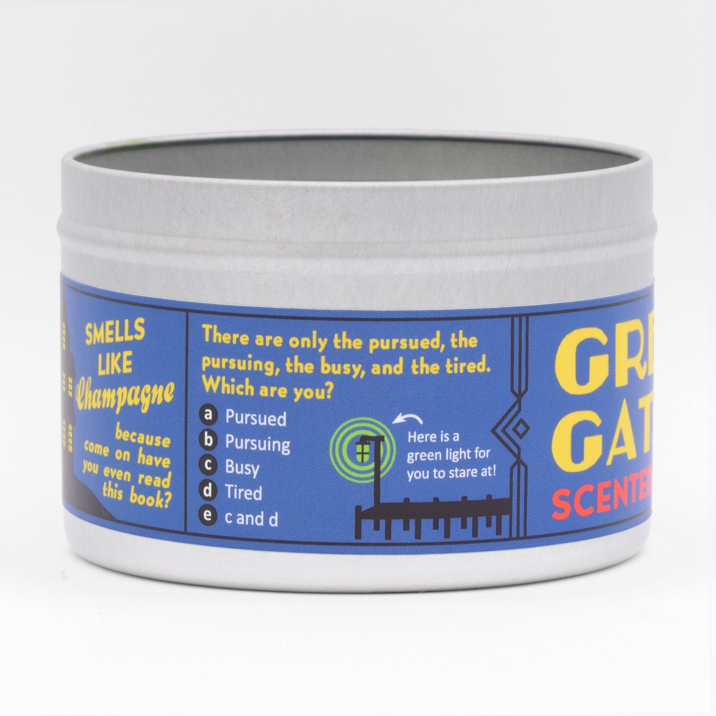 The label of the Great Gatsby Scented Candle was inspired by art deco design and the famous 'Celestial Eyes' book cover.
