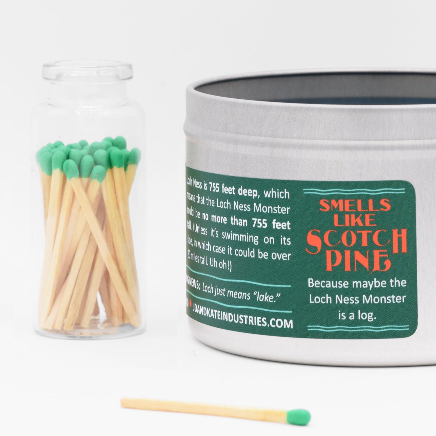 The Loch Ness Monster Scented Candle smells like Scotch Pine, for the Scotch Pine trees that are all over the Scottish Highlands.