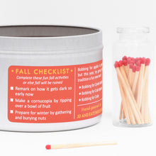 Load image into Gallery viewer, The Fall Candle label includes jokes like a funny fall checklist.