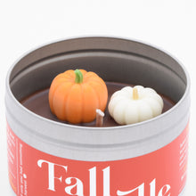 Load image into Gallery viewer, There are two wax embeds of pumpkins on the surface of the candle.