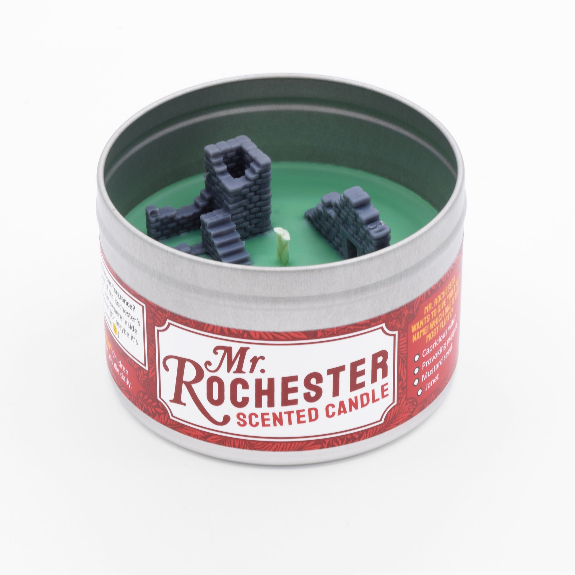 The Mr. Rochester Scented Candle smells like cherry tobacco and was inspired by the Charlotte Bronte novel Jane Eyre.